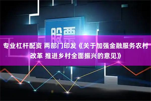 专业杠杆配资 两部门印发《关于加强金融服务农村改革 推进乡村全面振兴的意见》