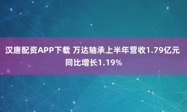 汉唐配资APP下载 万达轴承上半年营收1.79亿元 同比增长1.19%
