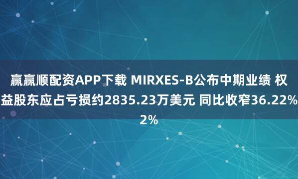 赢赢顺配资APP下载 MIRXES-B公布中期业绩 权益股东应占亏损约2835.23万美元 同比收窄36.22%
